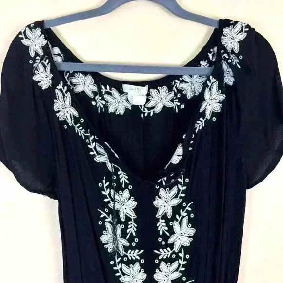 Love Fire Black Rayon Embroider Boho Peasant Cinch Waist V-Neck Romper Size L - Picture 4 of 16